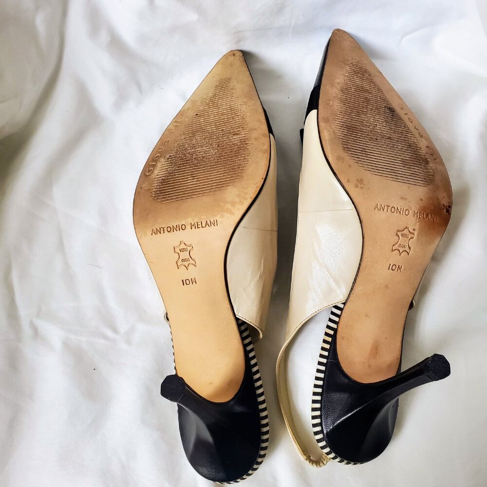 Antonio Melani Two-Tone Black & Cream Pointed Toe Slingback Pumps - Picture 5 of 5